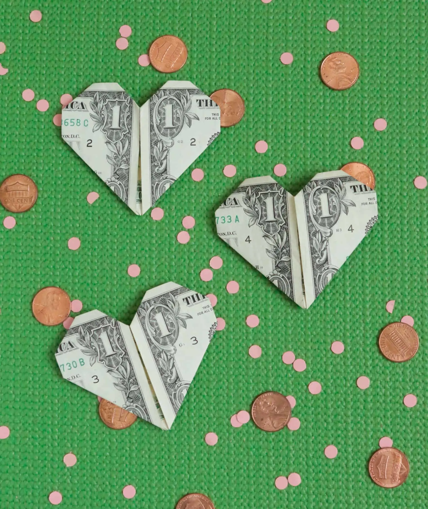 DIY money origami valentine hearts