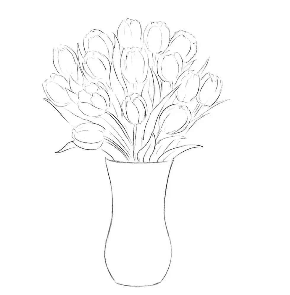 How To Draw Flowers In A Vase