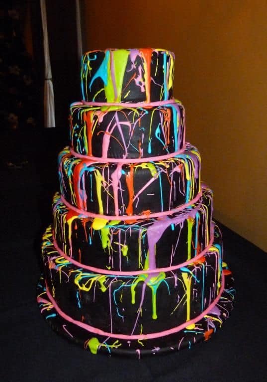 neon splatter birthday cake