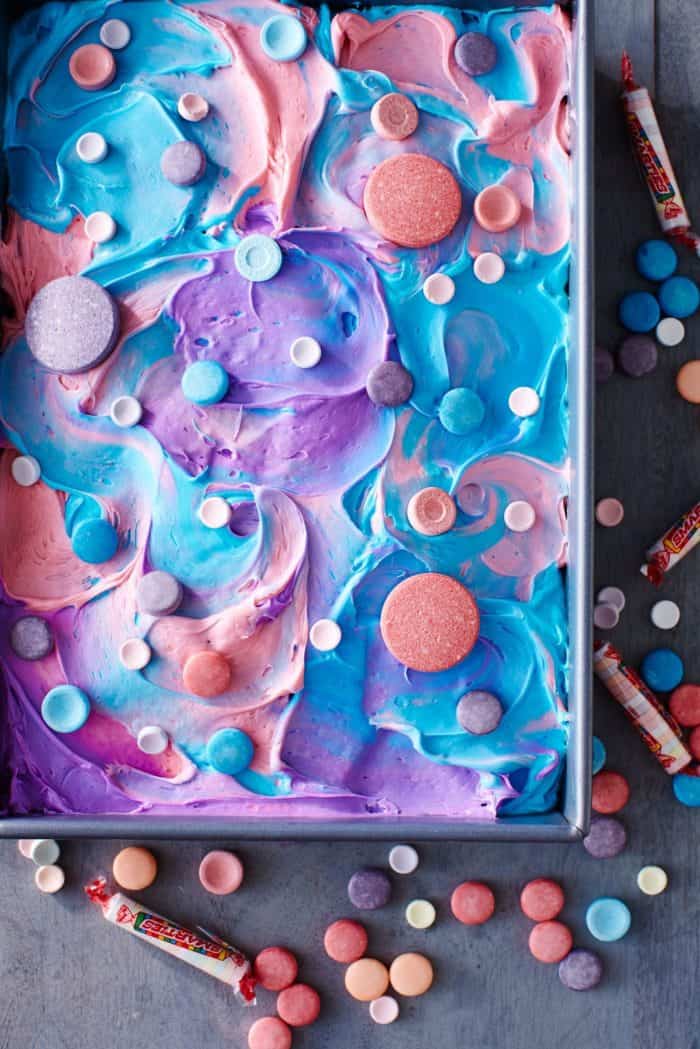 SweeTARTS and Smarties Tie-Dye Cake Recipe