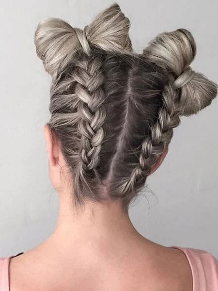 Bow Shape Space Buns with Braids