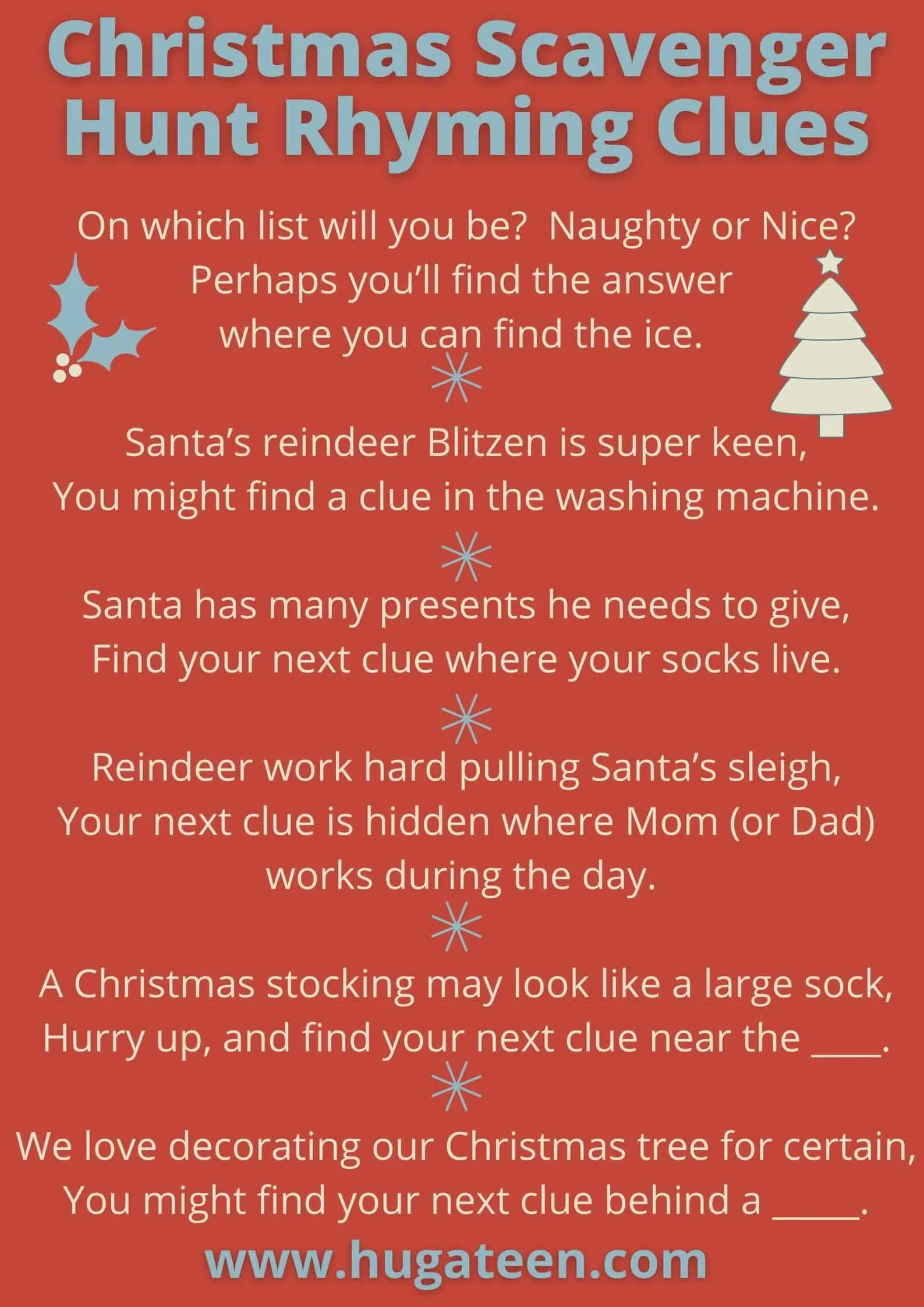 Christmas Scavenger hunt clues