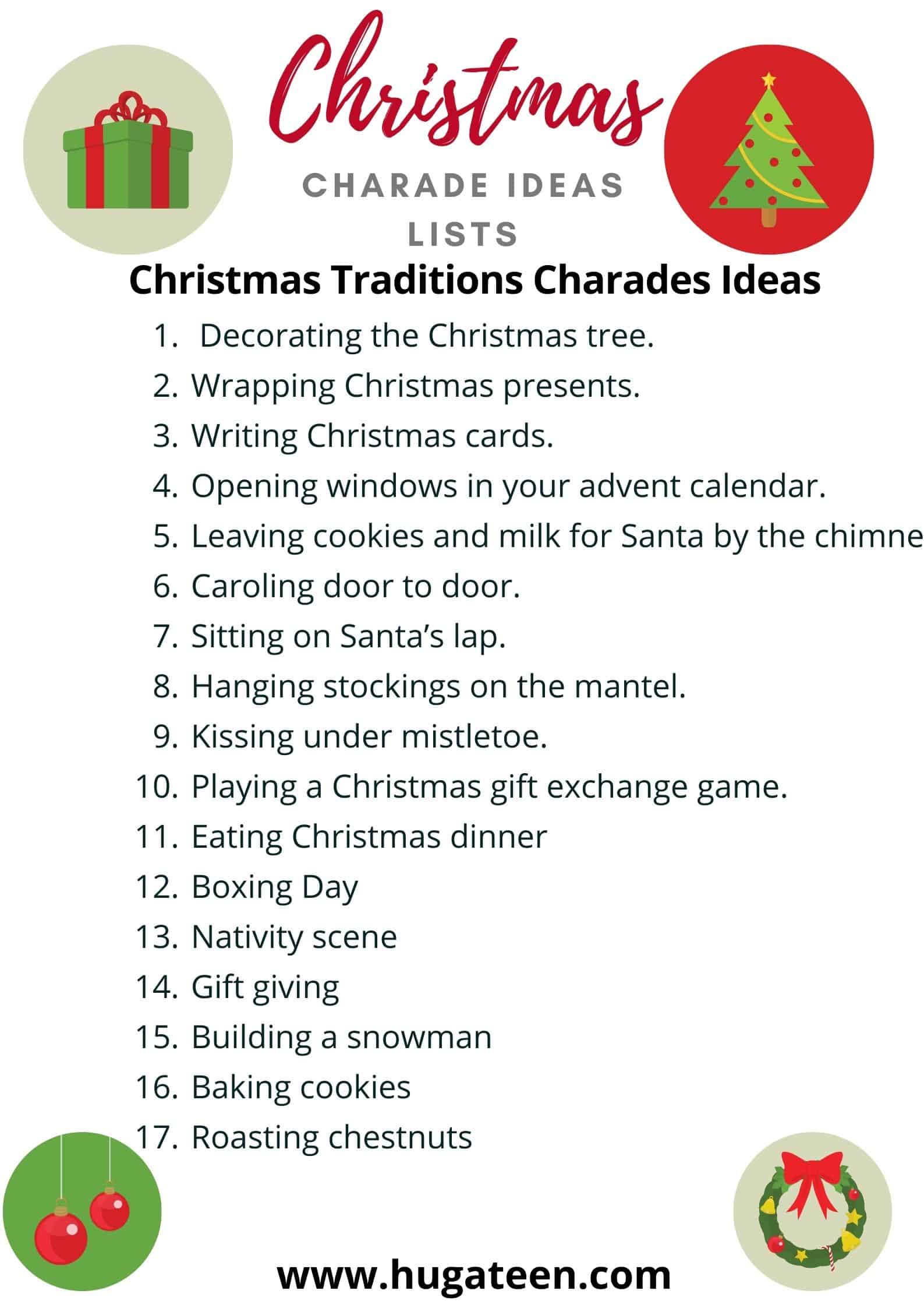 Christmas Actions or Traditions Charades Ideas