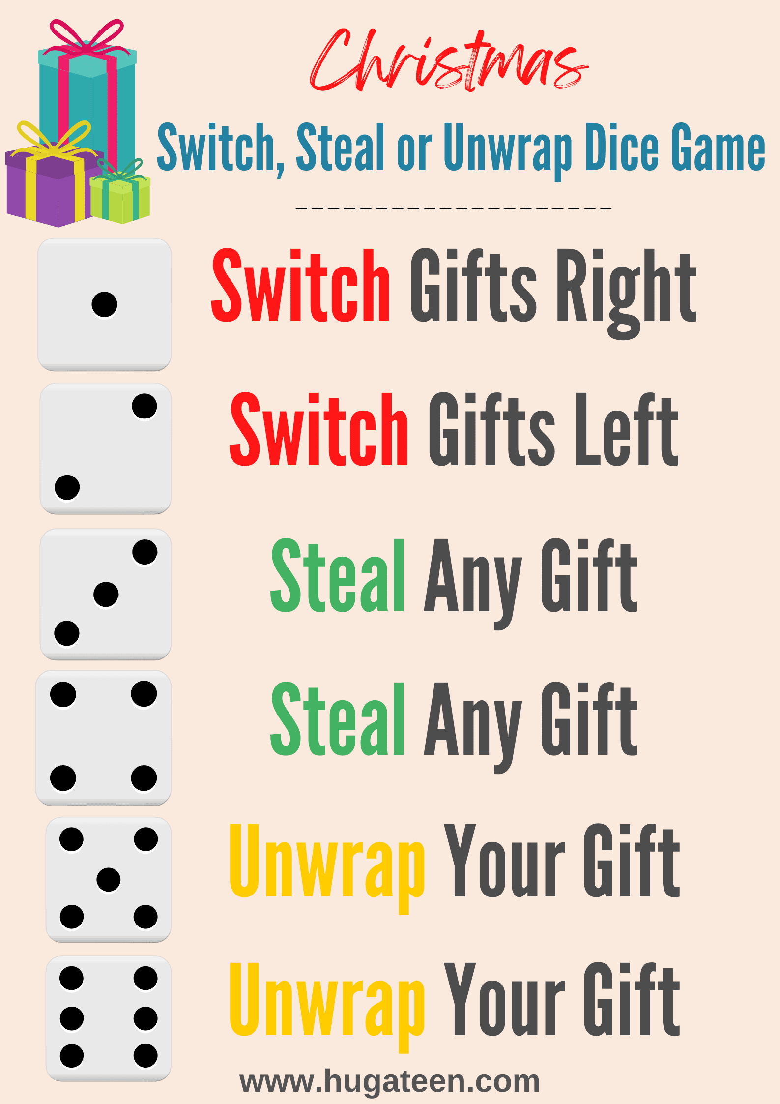 Christmas Gift Exchange Switch, Steal, Unwrap DiceGames