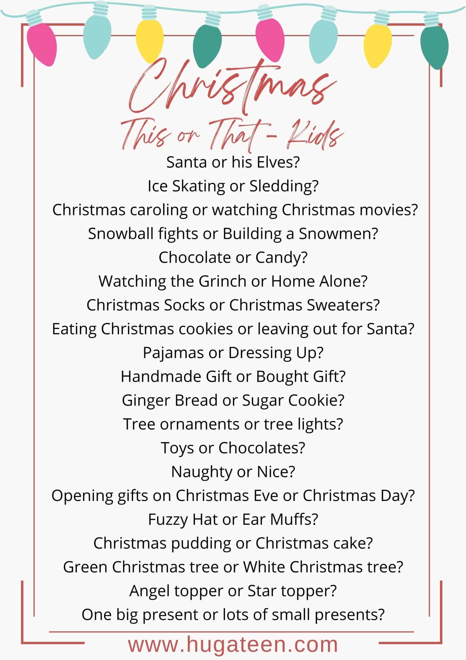 50 Christmas This Or That Questions For Kids & Adults