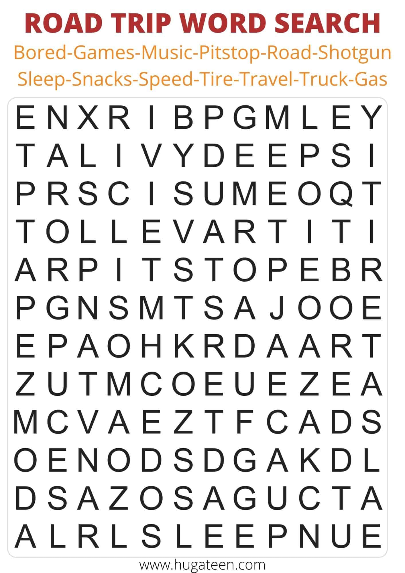 Road trip Word Search