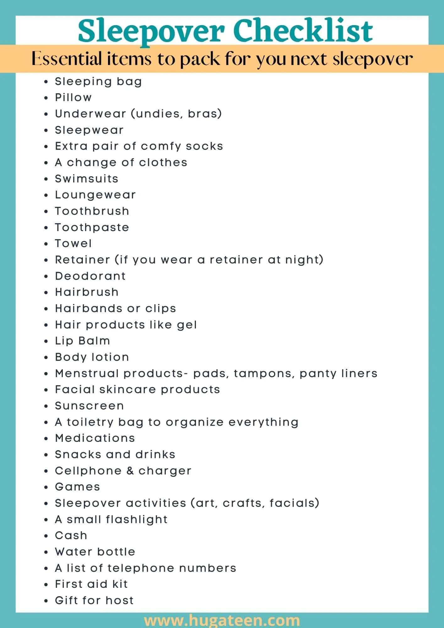Sleepover Checklist