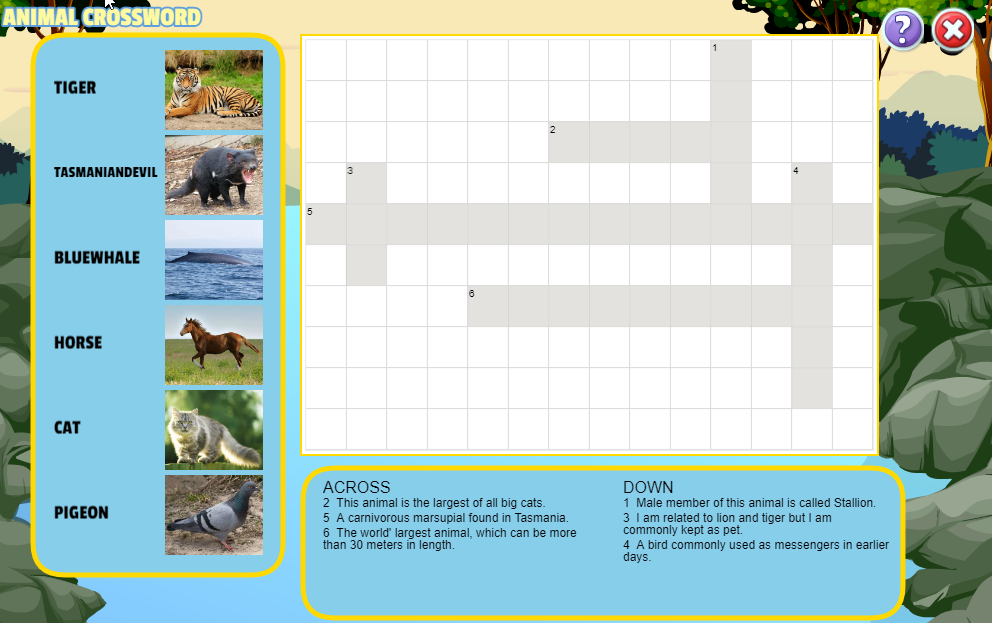 animal crosswords word games for kids