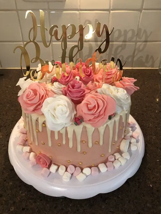marshmallows and flowers cake