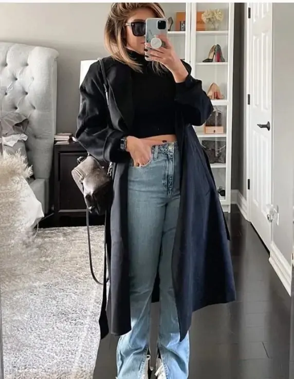 boyfriend jeans with a trench coat