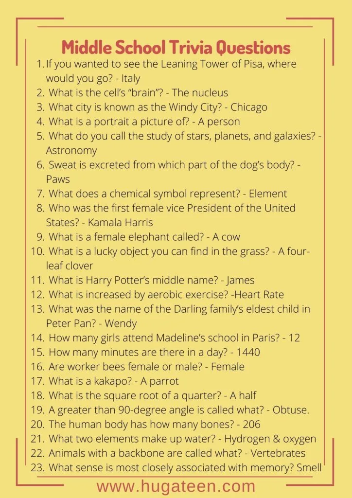 middle school trivia questions_printable