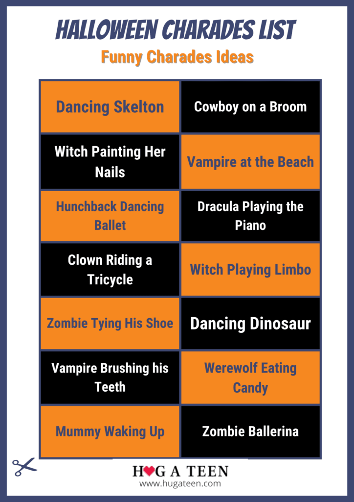 Halloween Charades List Free Printable Word Cards