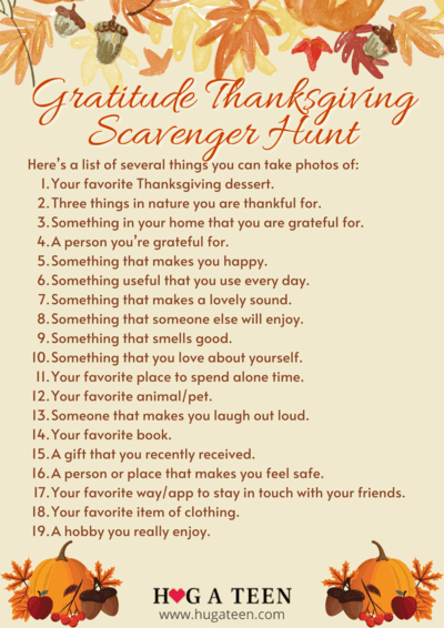 Gratitude Thanksgiving Scavenger hunt