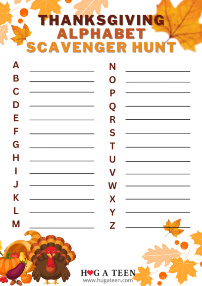 Thanksgiving Alphabet Scavenger Hunt