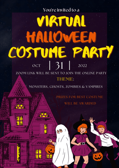 Virtual halloween costume party invitation