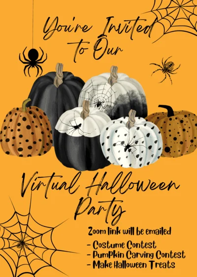 Virtual halloween pumpkin carving party invitation