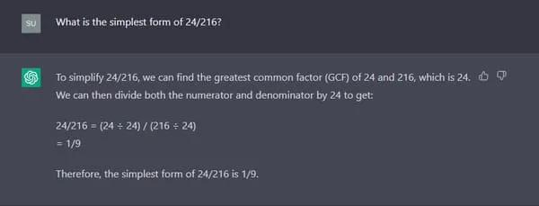 Chat GPT math answer