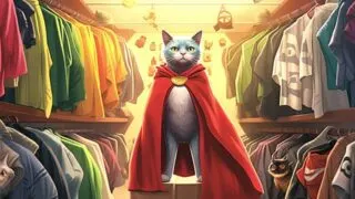 gartic phone game phrases - cat trying on superhero capes