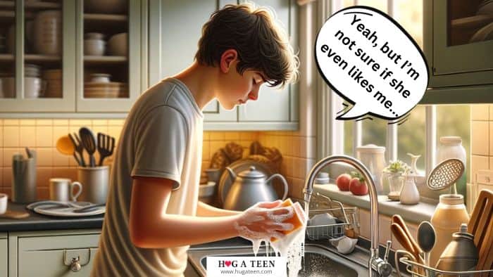 why do kids talk to themselves - teen boy washing dishes and talking out loud to himself